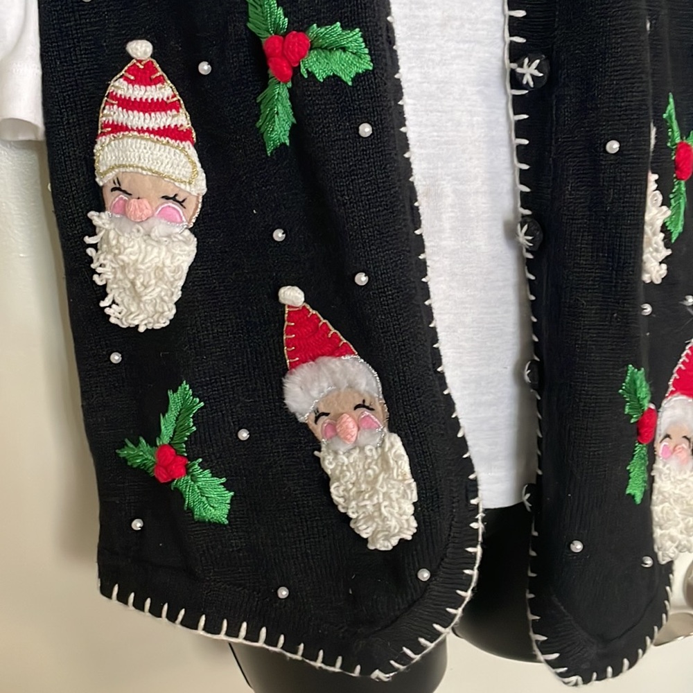 VTG Victoria Jones Embroidered Santa Cardigan Vest - Picture 3 of 8